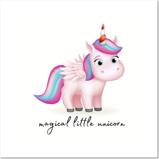 Magical Little Unicorn Drawing with Text Posters and Art